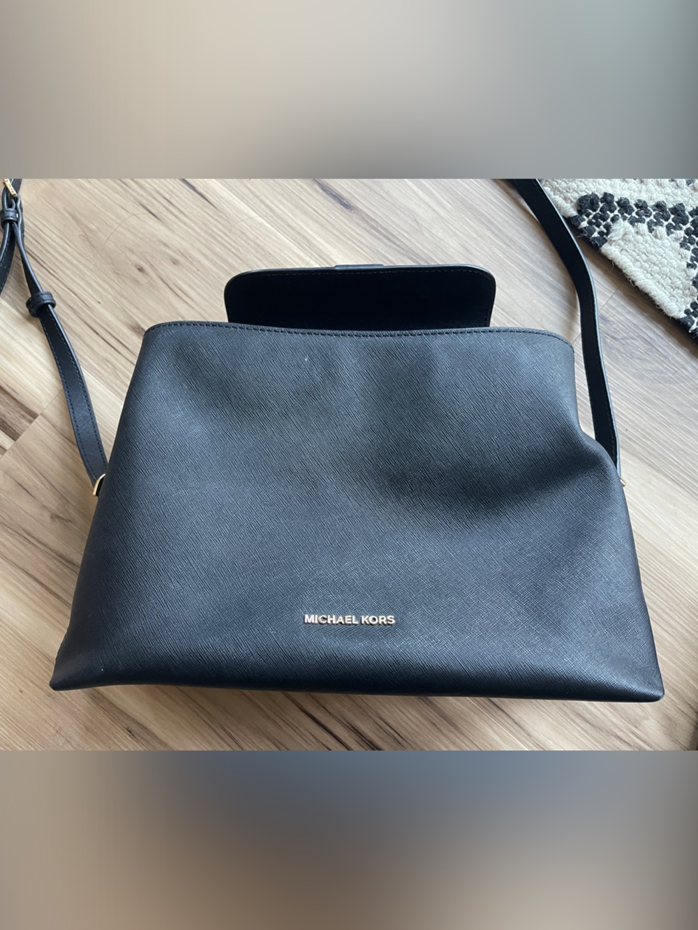 Michael Kors Black Saffiano Crossbody with Gold Logo